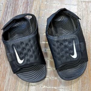 (3/$15) Nike Kids Black Slide Sandals with White Swoosh